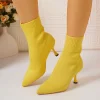 Elastic Sock Stiletto Slip-On Pointed Toe High-heeled Knitted Ankle Boots - Image 5