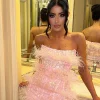 Elegant Chest wrapping Strapless Slim Sequin Feather Mini Dress - Image 4