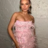 Elegant Chest wrapping Strapless Slim Sequin Feather Mini Dress - Image 3