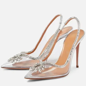 Elegant Crystal PVC Transparent Slingbacks Party Wedding Thin Heels Sandals