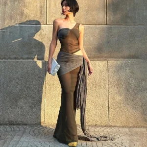 Elegant Halter Draped Backless Maxi Dress Birthday Outfits