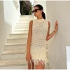 Elegant Knit Tassels Hollow Out O-neck Sleeveless Beach Style Mini Dress - Image 10