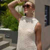 Elegant Knit Tassels Hollow Out O-neck Sleeveless Beach Style Mini Dress - Image 7