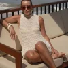 Elegant Knit Tassels Hollow Out O-neck Sleeveless Beach Style Mini Dress - Image 6