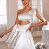 Elegant Lace Up Backless Satin Birthday Party Mini Dress - Image 5