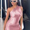 Elegant One Shoulder Irregular Skinny Bodycon Mini Dresses - Image 7