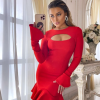 Elegant  Ruffles Bandage Long Flare Sleeve Hollow Out Bodycon Mini Dress - Image 2