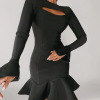 Elegant  Ruffles Bandage Long Flare Sleeve Hollow Out Bodycon Mini Dress - Image 12
