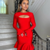 Elegant  Ruffles Bandage Long Flare Sleeve Hollow Out Bodycon Mini Dress - Image 4