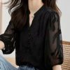 Elegant Short Sleeve Chiffon Lace Loose-fit Slight Stretch Blouse - Image 2