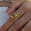 Elegant Stainless Steel Geometric Hollow Layered Wide Ring Jewelry - Image 2