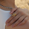 Elegant Stainless Steel Geometric Hollow Layered Wide Ring Jewelry - Image 3