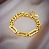 Elegant Stainless Steel Gold Geometric Chain Necklace Bracelets Set - Image 4