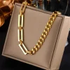 Elegant Stainless Steel Gold Geometric Chain Necklace Bracelets Set - Image 2