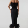 Elegant Strapless Backless Feather Bandage Bodycon Midi Dress - Image 4