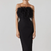 Elegant Strapless Backless Feather Bandage Bodycon Midi Dress - Image 2
