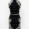 Elegant Stunning Beaded Halter Neck Camis Top Mini Skirt Designer Suit Set - Image 2