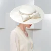 Elegant Wide Brim Big Bow Wedding Cocktail Party Cap - Image 3