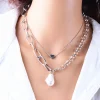 Elegant Zinc Alloy Near Round Pearl Chain Necklace Jewelry - Image 4