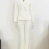 Formal Pearl Button Slim Fit Blazer Flared Pants Designer Suit Set - Image 2
