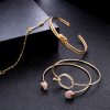 Knotted Arrow Open Circle of Rhinestones Open Pearls Four Piece Bracelet Set - Image 2