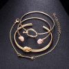 Knotted Arrow Open Circle of Rhinestones Open Pearls Four Piece Bracelet Set - Image 3