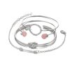 Knotted Arrow Open Circle of Rhinestones Open Pearls Four Piece Bracelet Set - Image 4