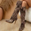 Leopard Print Pointed Toe Zipper Long Knee-High Boots