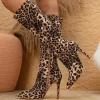 Leopard Print Pointed Toe Zipper Long Knee-High Boots - Image 2