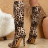 Leopard Print Pointed Toe Zipper Long Knee-High Boots - Image 4