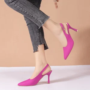 Solid Pointed Toe High Heeled Buckle Sandals