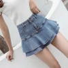 Casual Solid Ruffles High Waist Lined Denim Mini Skirts