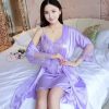 Silk Satin Lace Lingerie Robes Sleepwear 2 Pieces Night Dress - Image 5