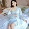 Silk Satin Lace Lingerie Robes Sleepwear 2 Pieces Night Dress - Image 2