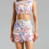 Spliced Appliques O Neck Top High Waist Patchwork Zipper Skirt Two Piece Set - Image 2