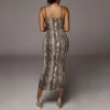 Trendy Leopard Sheath Spaghetti Strap High Stretch Bodycon Midi Dress - Image 5
