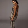 Trendy Leopard Sheath Spaghetti Strap High Stretch Bodycon Midi Dress - Image 4