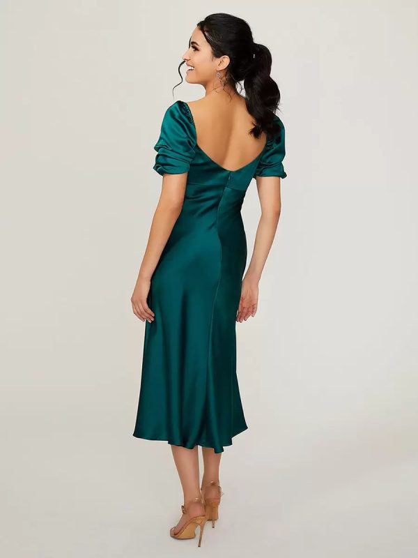 Elastic Silk Short Sleeves fashion Sweetheart Neck Backless Short Bridesmaid Dress - Image 2