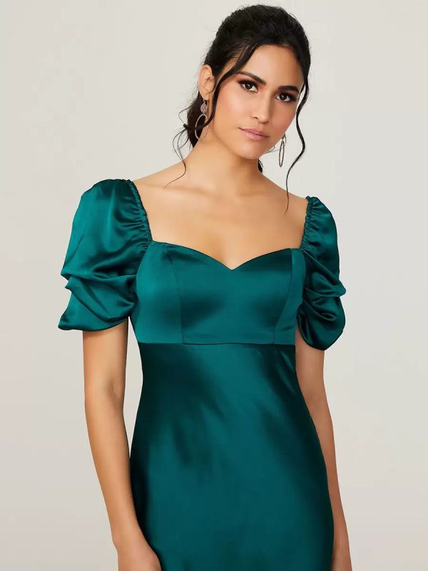 Elastic Silk Short Sleeves fashion Sweetheart Neck Backless Short Bridesmaid Dress - Image 3