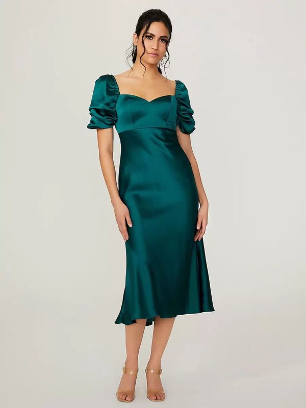 Elastic Silk Short Sleeves fashion Sweetheart Neck Backless Short Bridesmaid Dress - Image 4