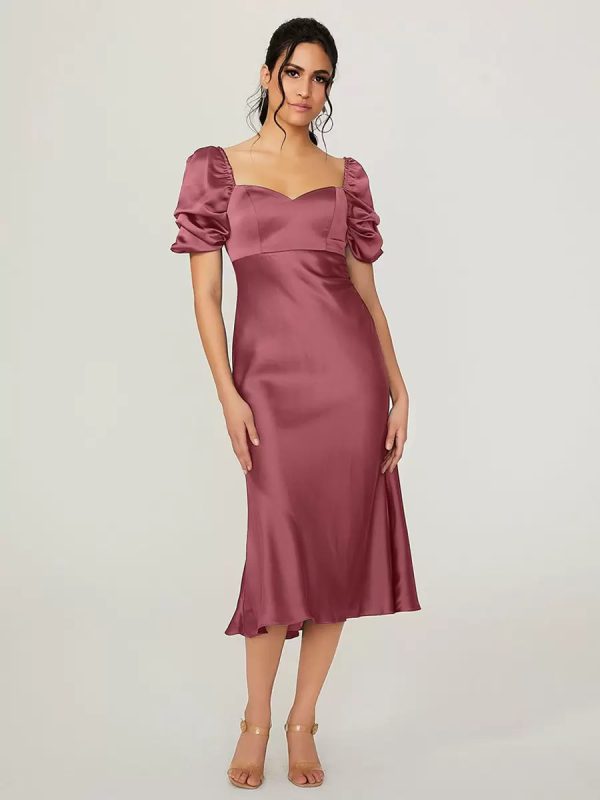 Elastic Silk Short Sleeves fashion Sweetheart Neck Backless Short Bridesmaid Dress - Image 6