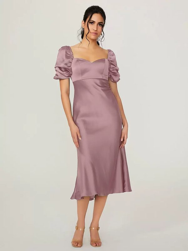 Elastic Silk Short Sleeves fashion Sweetheart Neck Backless Short Bridesmaid Dress - Image 7