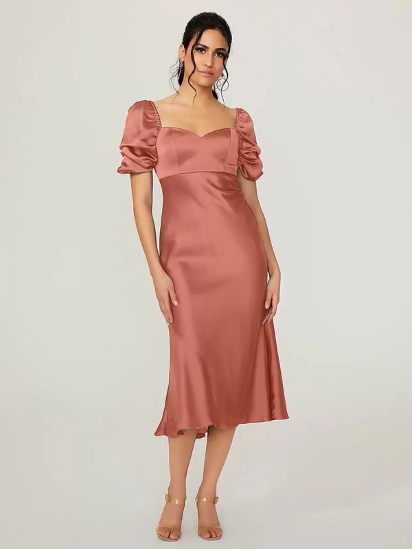 Elastic Silk Short Sleeves fashion Sweetheart Neck Backless Short Bridesmaid Dress - Image 10