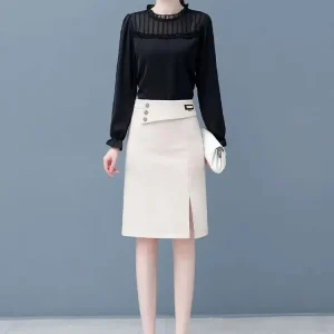 A-Line High Waist Split Button Slim Classic Hip Causal Elegant Mini Skirts