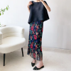 A-Line Pleated Retro Floral Long And Midi-Ancient Tassel Elegant Skirts - Image 3
