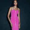 Beading Spaghetti Strap Sleeveless Button Design Evening Party Bodycon Midi Dresses - Image 3