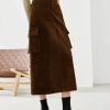 Cargo Style Straight Ealstic Waist Split Vintage And Beautiful Midi Skirts - Image 9