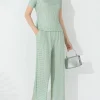 Casual Pieces Set Short Sleeve Round Collar Elegant Top And Pockets Pants - Image 2
