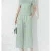 Casual Pieces Set Short Sleeve Round Collar Elegant Top And Pockets Pants - Image 3