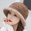 Casual Striped Natural Warm Knitted Quality Outdoor Genuine Mink Fur Caps - Image 2